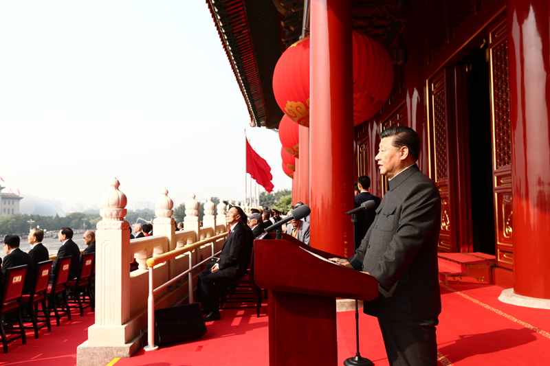 10月1日上午，慶祝中華人民共和國成立70周年大會在北京天安門廣場隆重舉行。中共中央總書記、國家主席、中央軍委主席習(xí)近平發(fā)表重要講話。